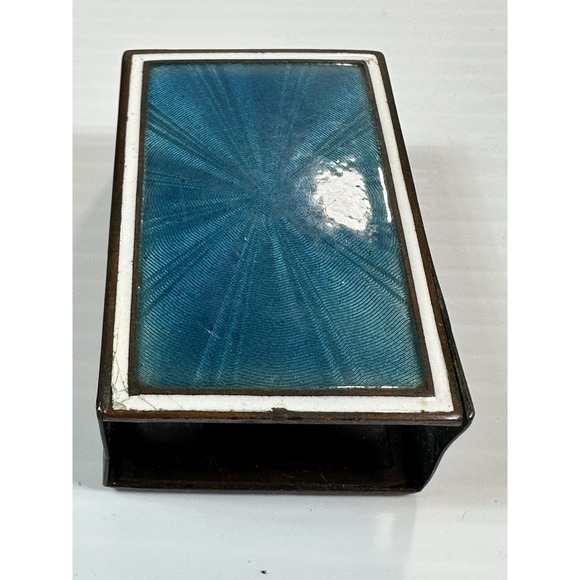 Vintage German Art Deco Blue White Enamel Match Box Holder 1930's Star Burst - Picture 3 of 11